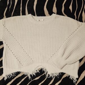 Distressed Crewneck Sweater - White